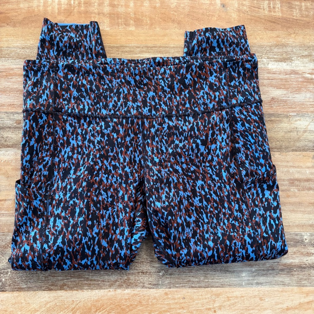 Lululemon Fast and Free 25" Leggings Leopard Camo Blue Brown Multi High Rise 14 - Picture 4 of 12